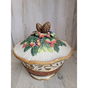 Fitz Floyd‎ Jolly st Nicks large ceramic covered bowl Xmas classics